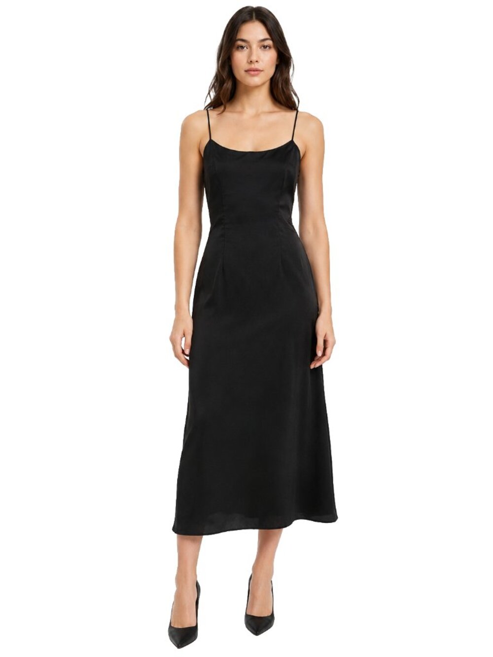 intage CDC Evening Black Satin Maxi Slip Dress 90s Y2K Minimalist Glam
